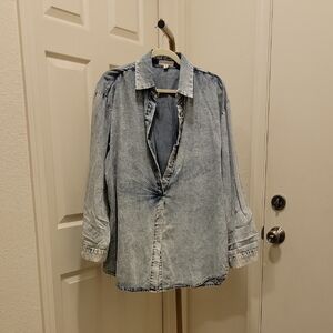Denim Button-Up Shirt Romper